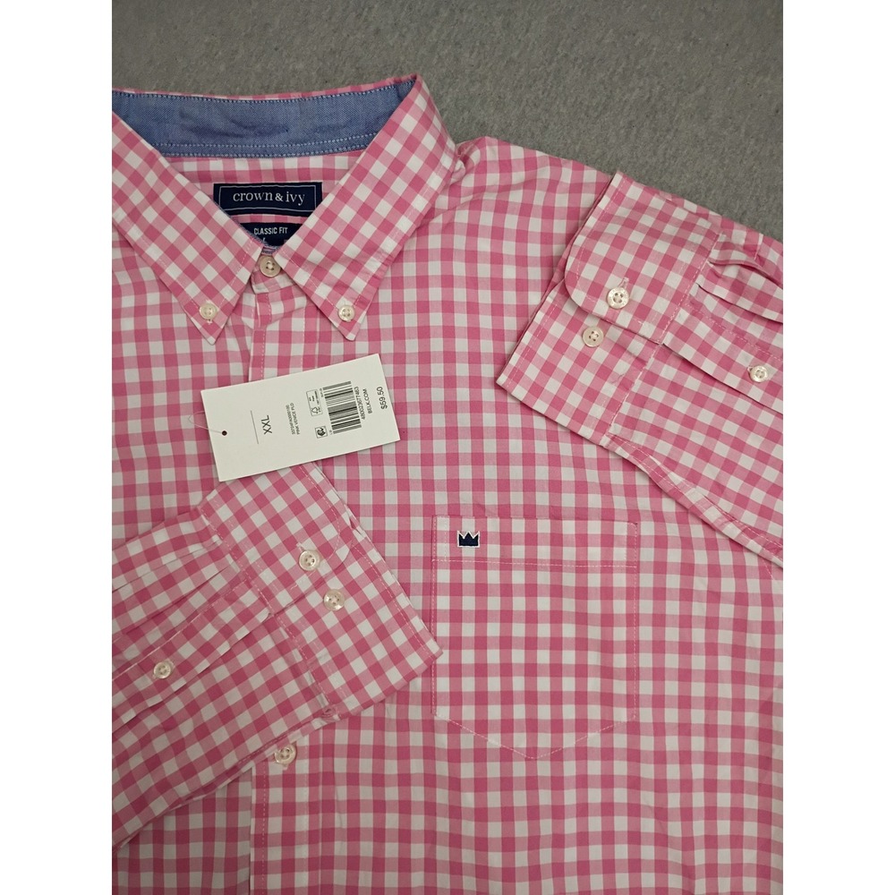 Crown & Ivy Mens XXL Pink Gingham Classic Fit Button Down Shirt NWT